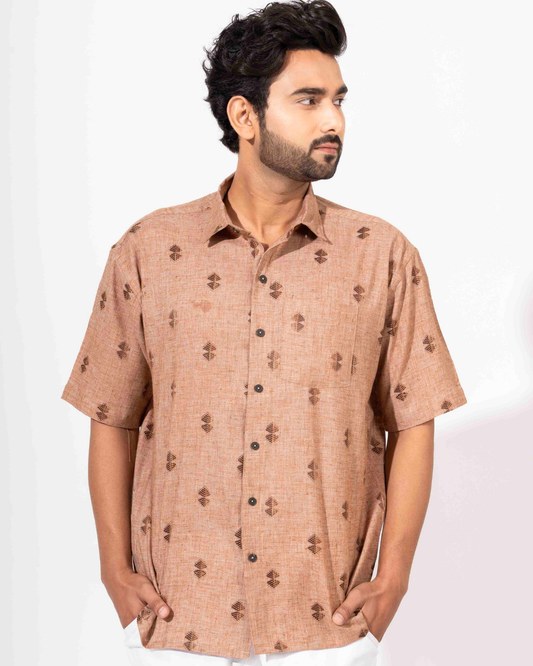 BROWN HALF SLEEVE OVERSIZED SHIRT