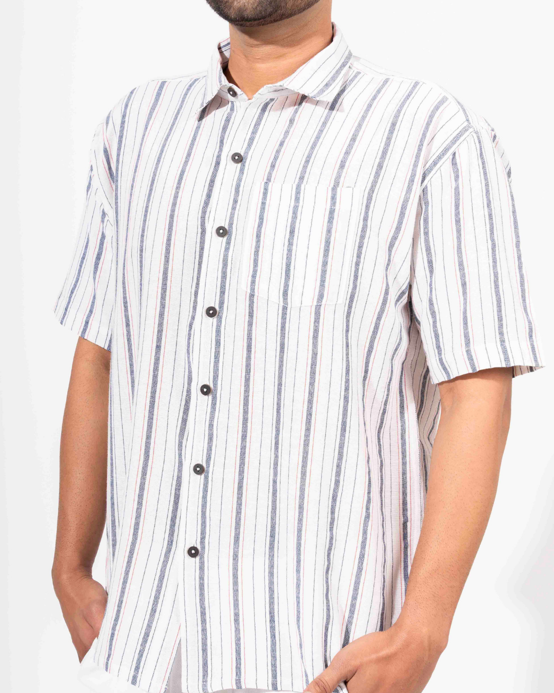 BLACK & WHITE STRIPE HALF SLEEVE OVERSIZED SHIRT