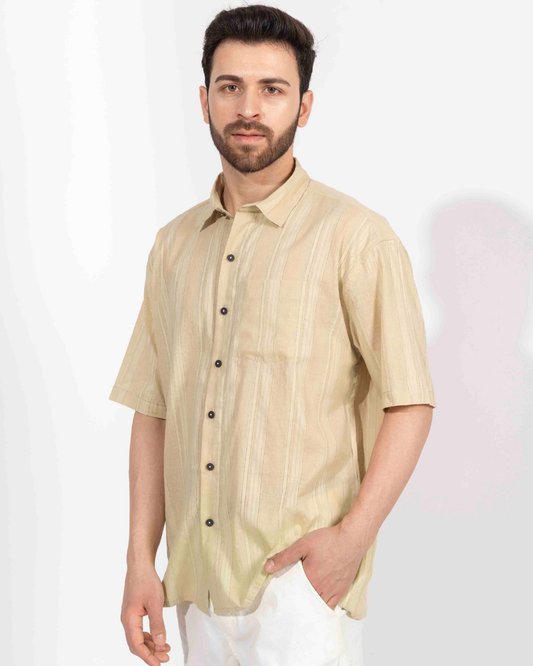 BEIGE STRIPE HALF SLEEVE OVERSIZED SHIRT