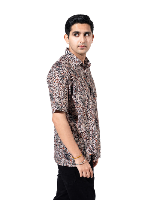 ANIMAL ABSTRACT HALF SLEEVE OVERSIZED SHIRT
