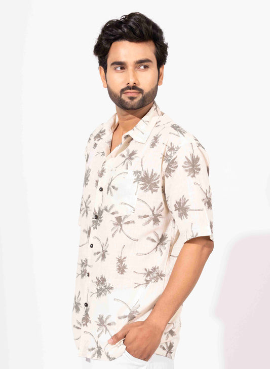 FLORAL PALM PRINT HALF SLEEVE OVERSIZED SHIRT