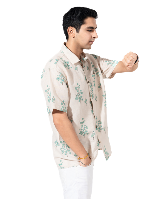FLORAL PRINT HALF SLEEVE OVERSIZED SHIRT