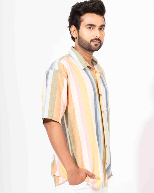 PASTEL STRIPE HALF SLEEVE OVERSIZED SHIRT