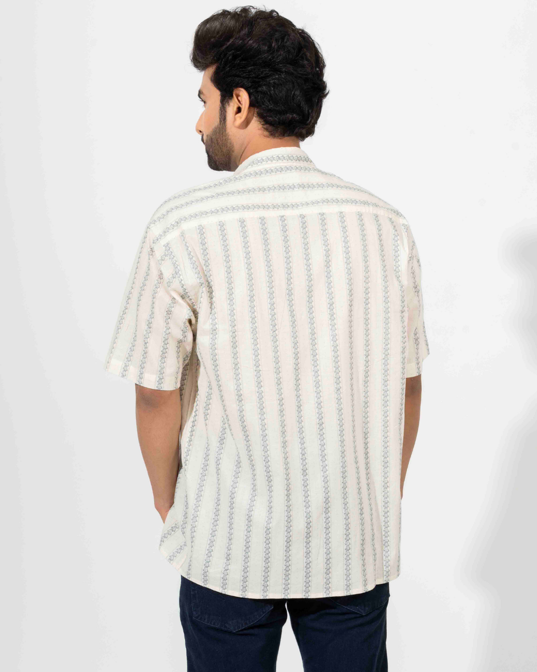 WHITE & BLACK STRIPE HALF SLEEVE OVERSIZED SHIRT