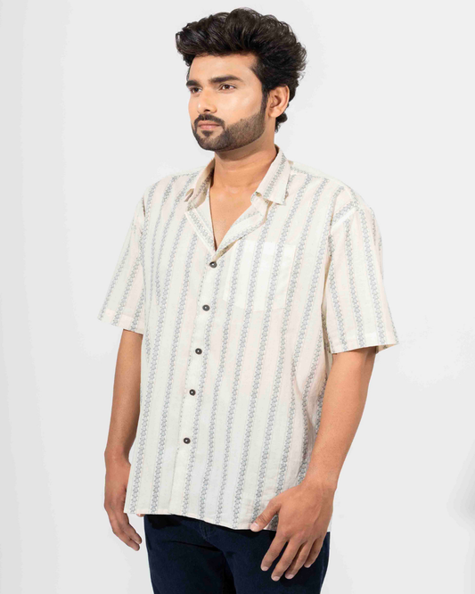 WHITE & BLACK STRIPE HALF SLEEVE OVERSIZED SHIRT