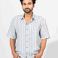 WHITE & BLUE COTTON STRIPE HALF SLEEVE OVERSIZED SHIRT