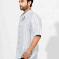 WHITE & BLUE COTTON STRIPE HALF SLEEVE OVERSIZED SHIRT