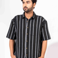 BLACK & GREY STRIPE HALF SLEEVE OVERSIZED SHIR