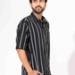 BLACK & GREY STRIPE HALF SLEEVE OVERSIZED SHIR