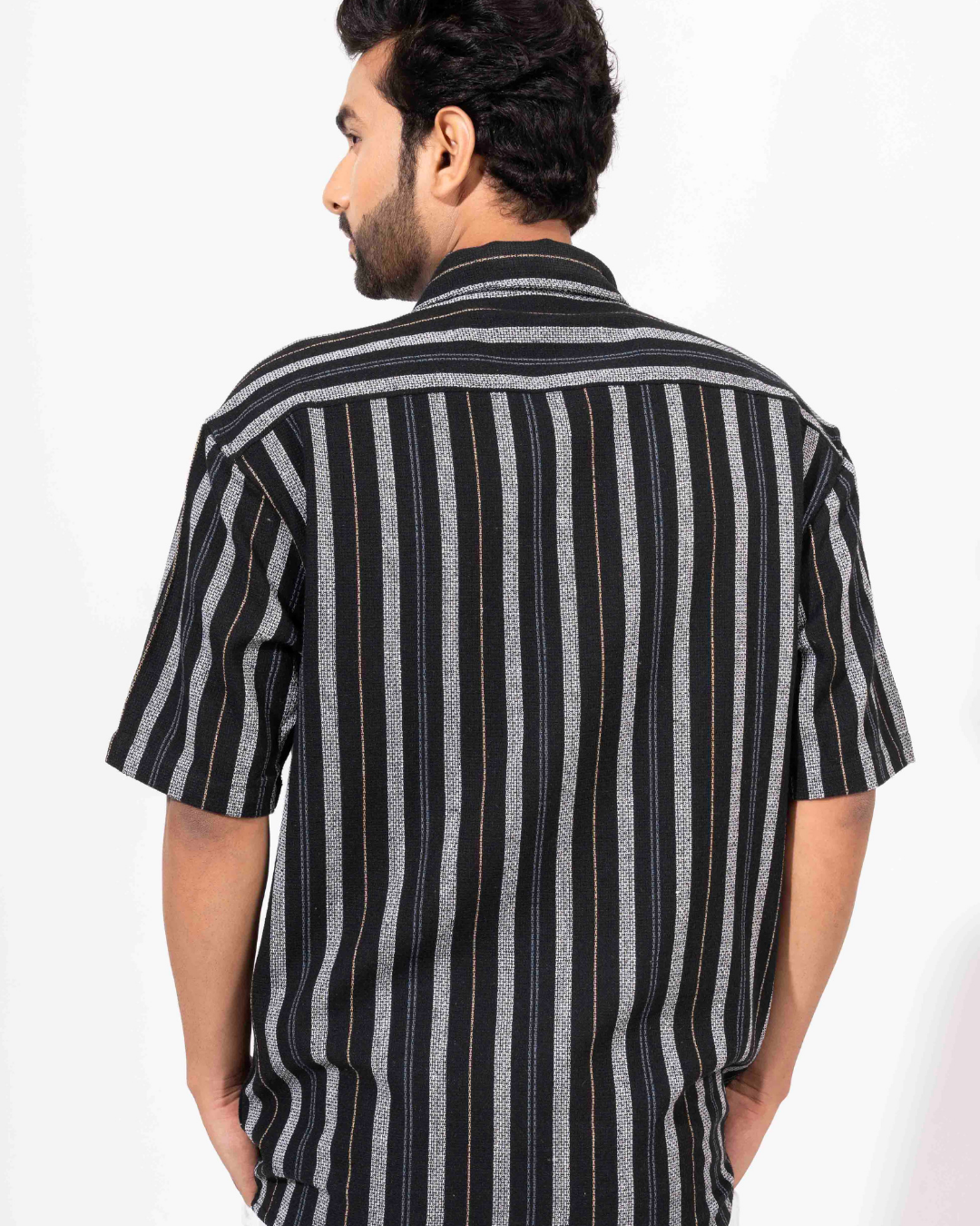 BLACK & GREY STRIPE HALF SLEEVE OVERSIZED SHIR