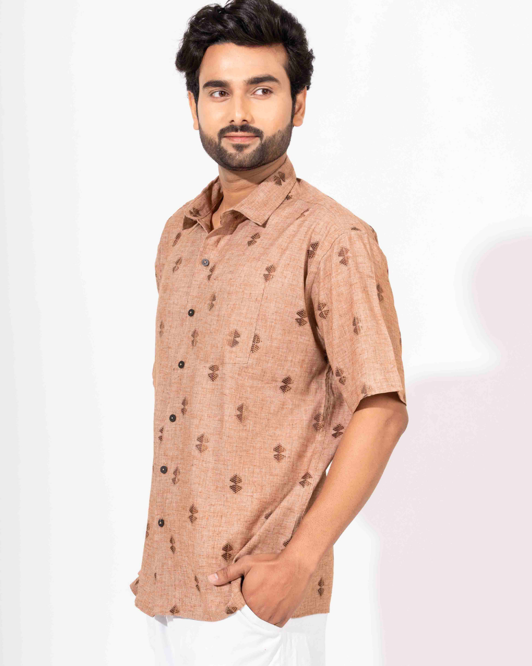 BROWN HALF SLEEVE OVERSIZED SHIRT