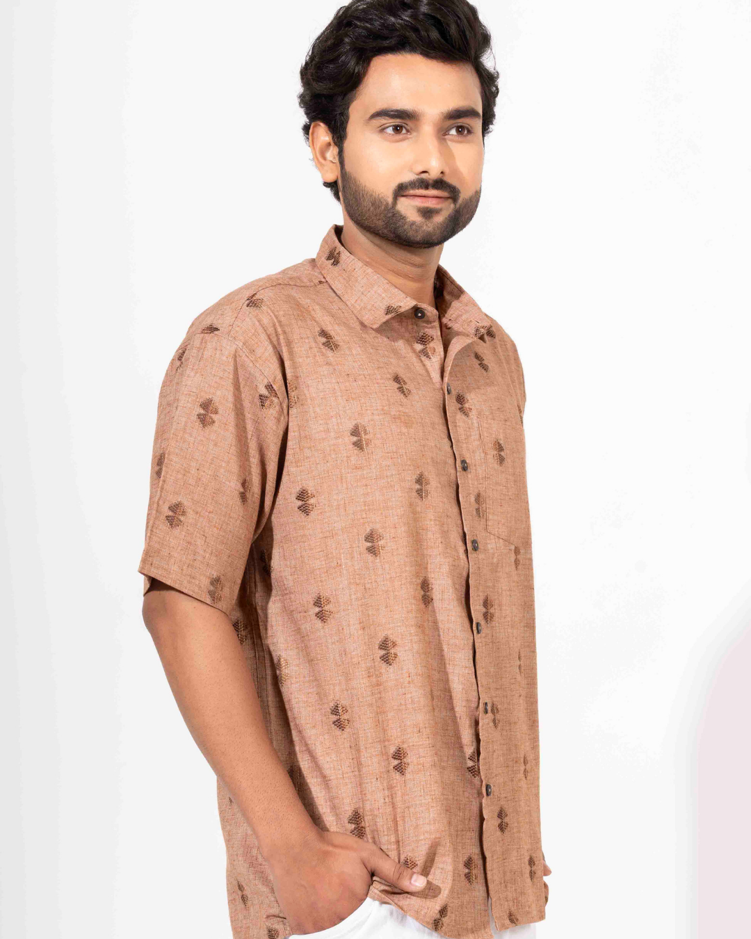 BROWN HALF SLEEVE OVERSIZED SHIRT