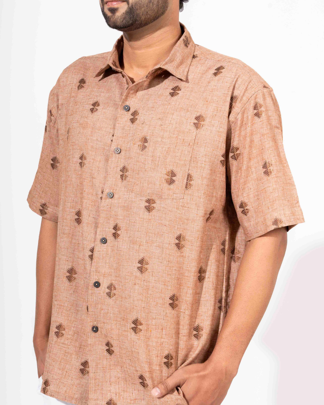 BROWN HALF SLEEVE OVERSIZED SHIRT