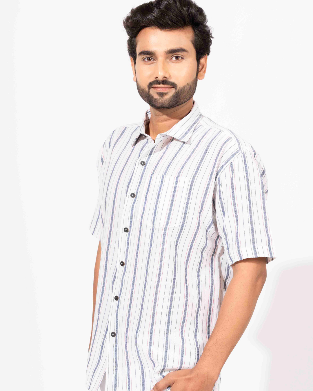 BLACK & WHITE STRIPE HALF SLEEVE OVERSIZED SHIRT