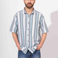 WHITE & INDIGO STRIPE HALF SLEEVE OVERSIZED SHIRT