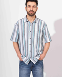 WHITE & INDIGO STRIPE HALF SLEEVE OVERSIZED SHIRT