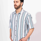 WHITE & INDIGO STRIPE HALF SLEEVE OVERSIZED SHIRT