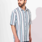 WHITE & INDIGO STRIPE HALF SLEEVE OVERSIZED SHIRT
