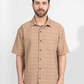 LIGHT BROWN PIN CHECK HALF SLEEVE OVERSIZED SHIRT