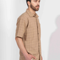 LIGHT BROWN PIN CHECK HALF SLEEVE OVERSIZED SHIRT