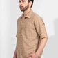 LIGHT BROWN PIN CHECK HALF SLEEVE OVERSIZED SHIRT