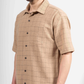 LIGHT BROWN PIN CHECK HALF SLEEVE OVERSIZED SHIRT