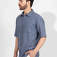 MUD BLUE PIN CHECK HALF SLEEVE OVERSIZED SHIRT