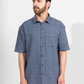 MUD BLUE PIN CHECK HALF SLEEVE OVERSIZED SHIRT