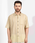 BEIGE STRIPE HALF SLEEVE OVERSIZED SHIRT