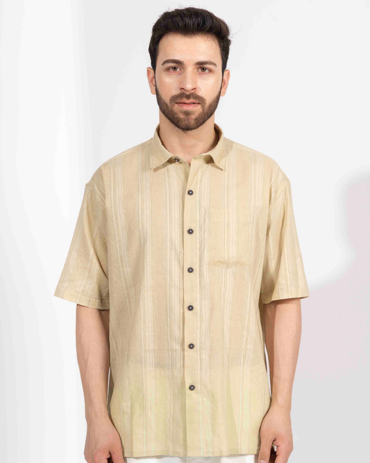 BEIGE STRIPE HALF SLEEVE OVERSIZED SHIRT