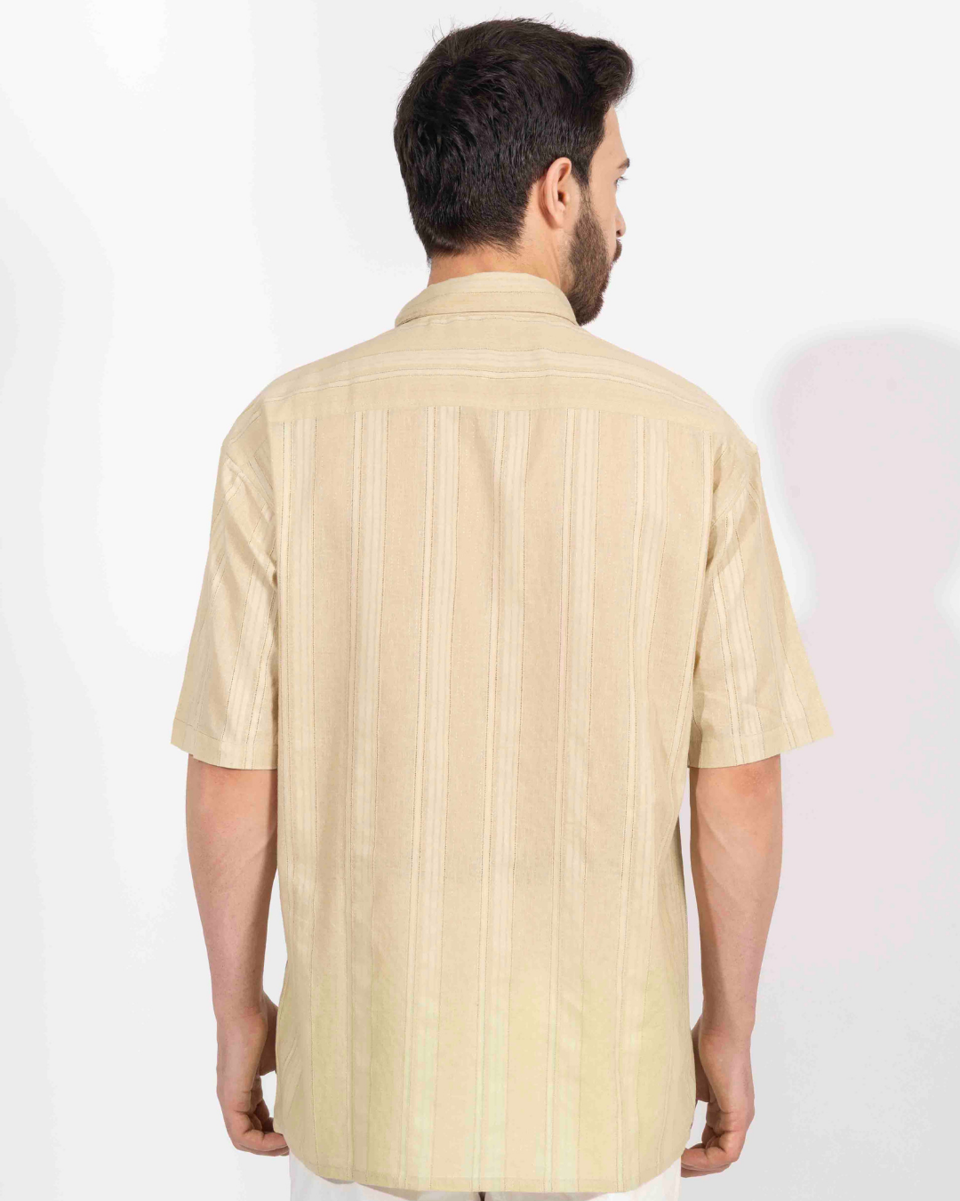 BEIGE STRIPE HALF SLEEVE OVERSIZED SHIRT