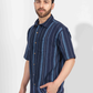 NAVY STRIPE HALF SLEEVE OVERSIZED SHIRT