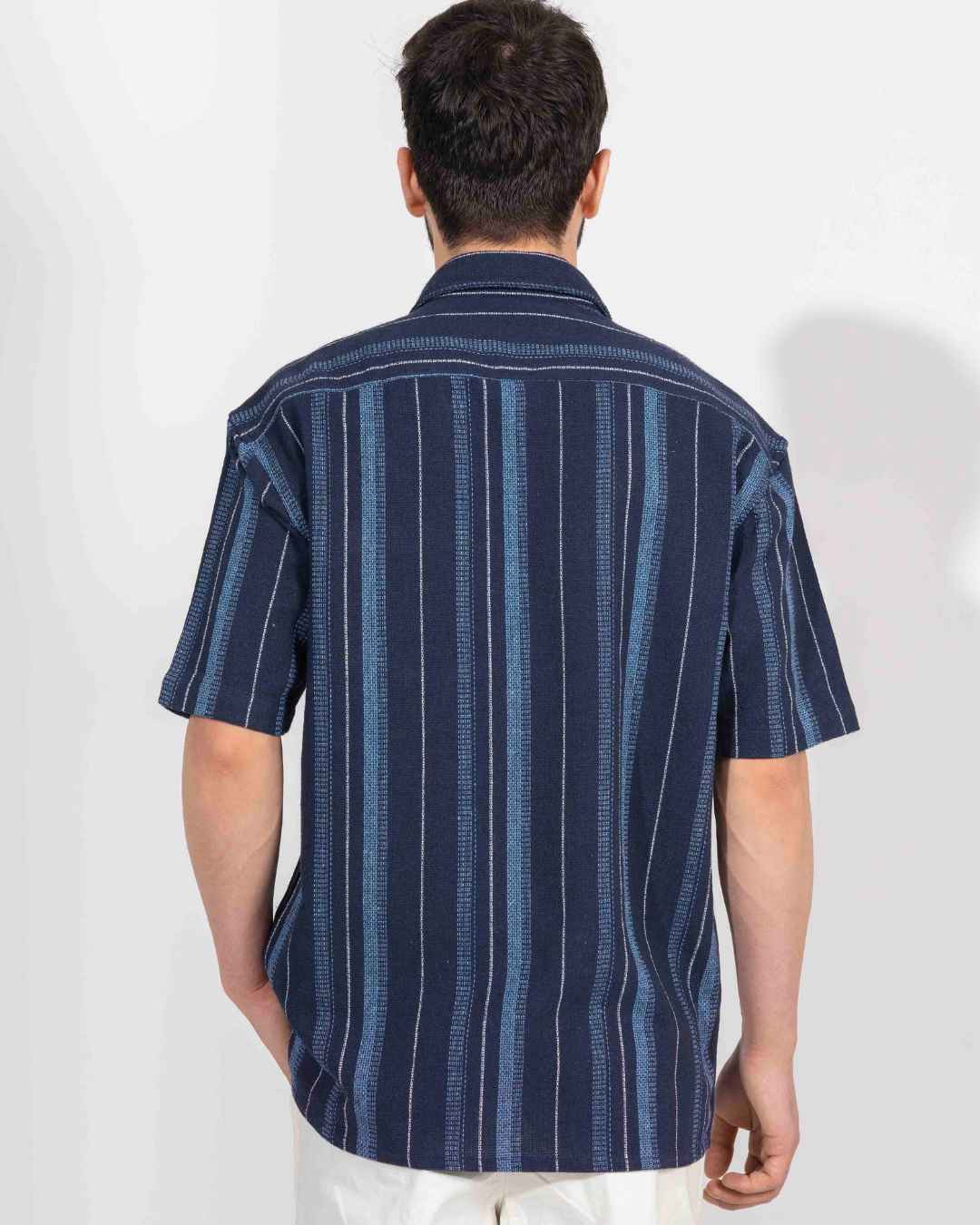 NAVY STRIPE HALF SLEEVE OVERSIZED SHIRT