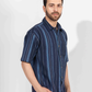 NAVY STRIPE HALF SLEEVE OVERSIZED SHIRT