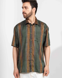 ARMY GREEN STRIPE HALF SLEEVE OVERSIZED SHIRT