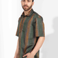 ARMY GREEN STRIPE HALF SLEEVE OVERSIZED SHIRT