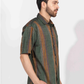 ARMY GREEN STRIPE HALF SLEEVE OVERSIZED SHIRT