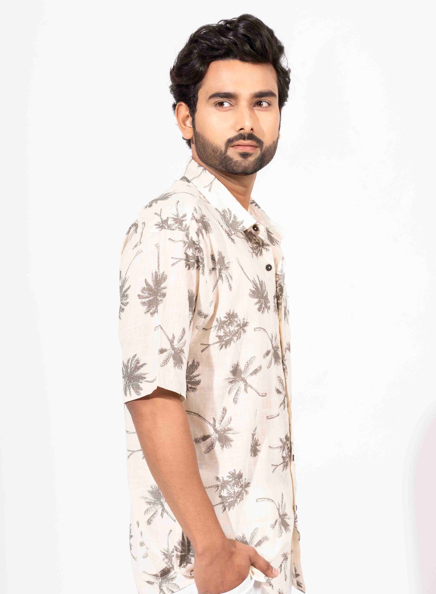 FLORAL PALM PRINT HALF SLEEVE OVERSIZED SHIRT