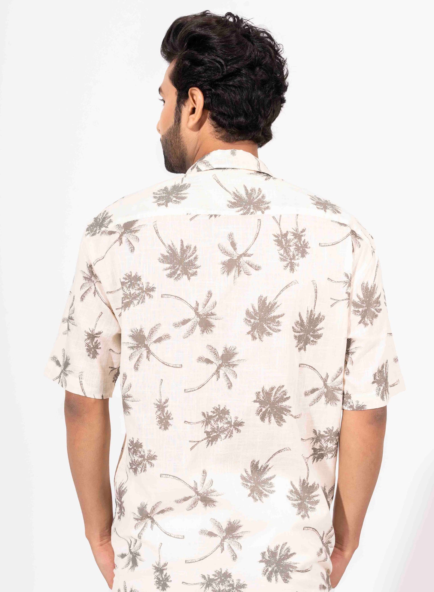 FLORAL PALM PRINT HALF SLEEVE OVERSIZED SHIRT