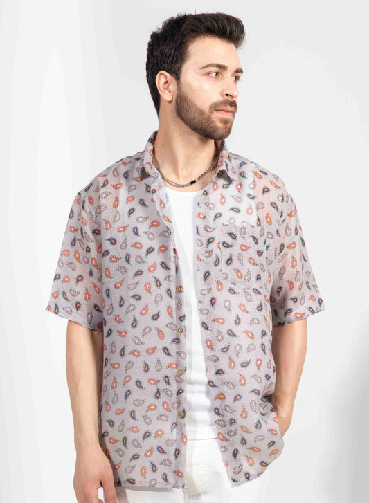 PAISLEY PRINT HALF SLEEVE OVERSIZED SHIRT