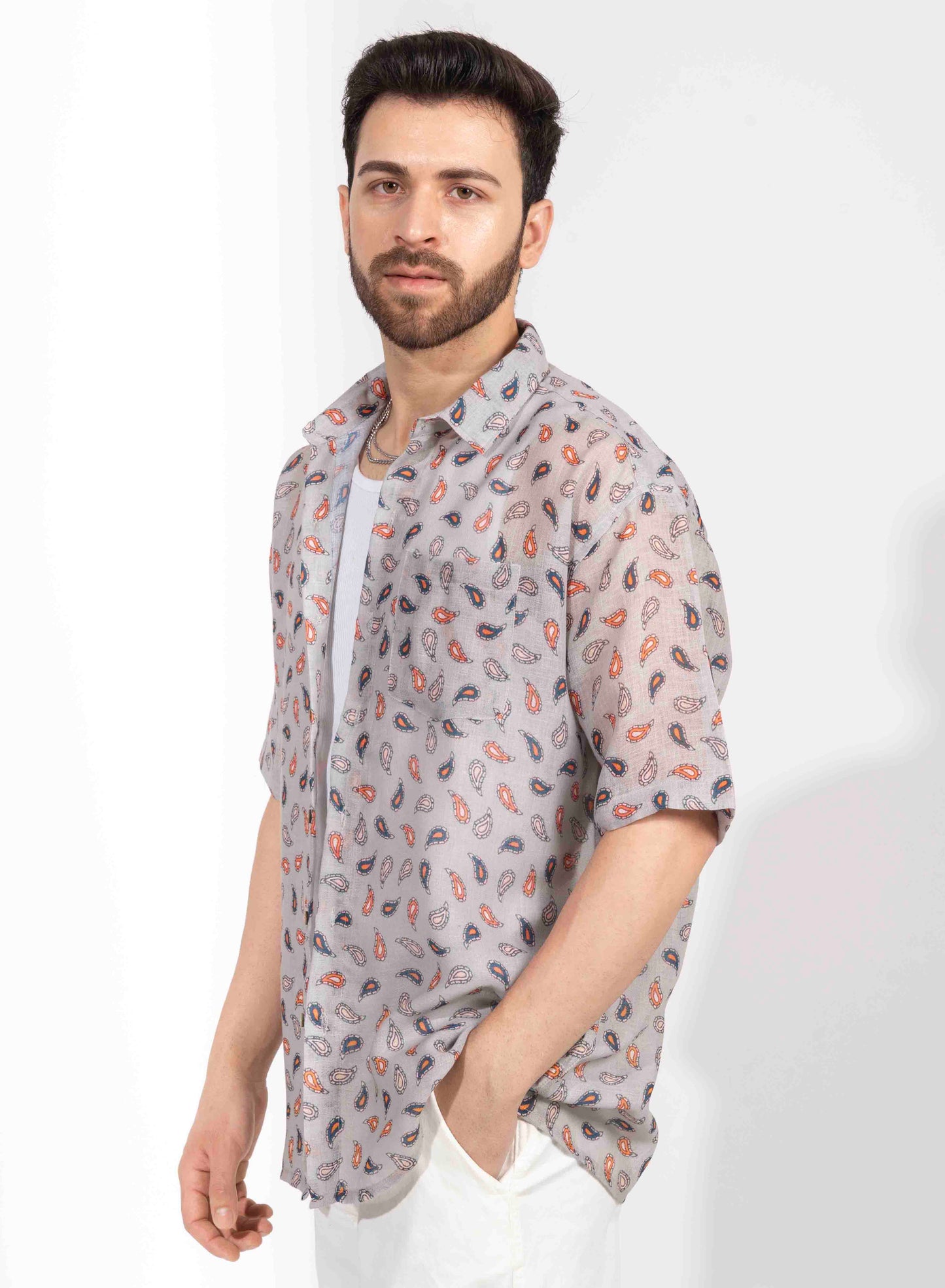PAISLEY PRINT HALF SLEEVE OVERSIZED SHIRT