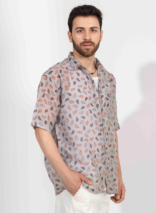 PAISLEY PRINT HALF SLEEVE OVERSIZED SHIRT