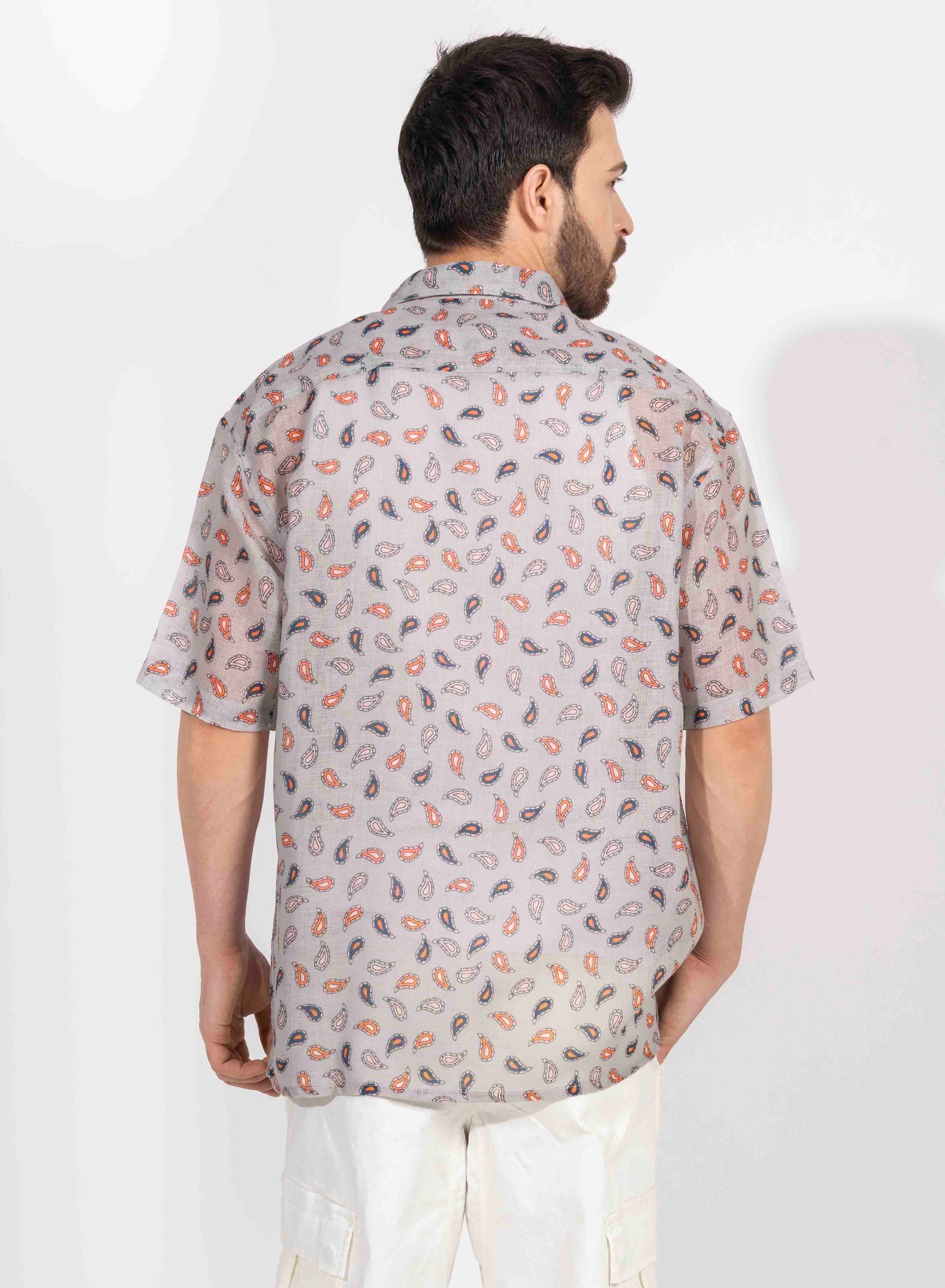 PAISLEY PRINT HALF SLEEVE OVERSIZED SHIRT