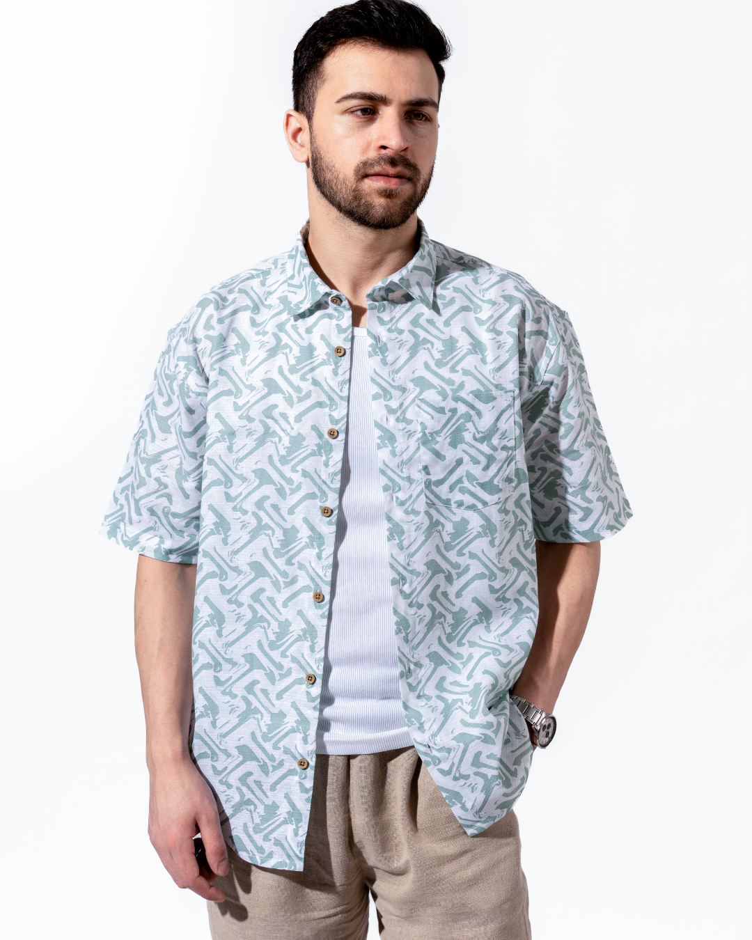 ABSTRACT HALF SLEEVE OVERSIZED SHIRT