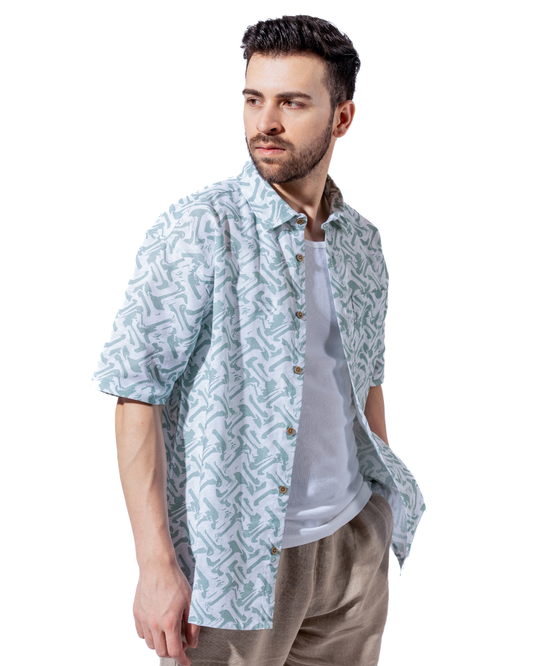 ABSTRACT HALF SLEEVE OVERSIZED SHIRT