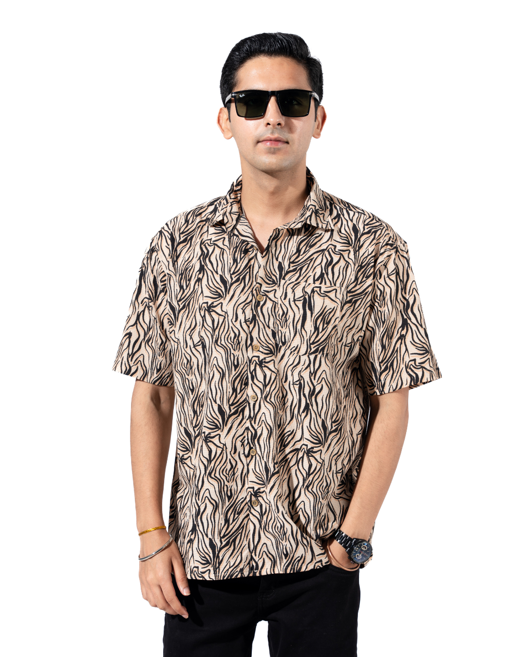 ANIMAL PRINT HALF SLEEVE OVERSIZED SHIRT