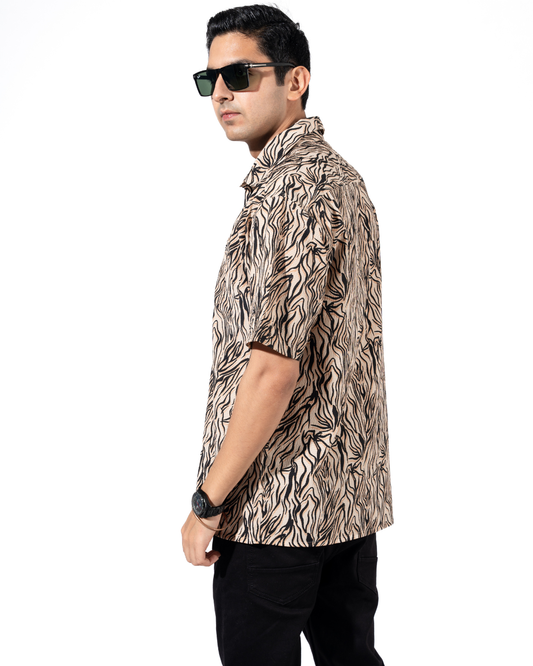 ANIMAL PRINT HALF SLEEVE OVERSIZED SHIRT