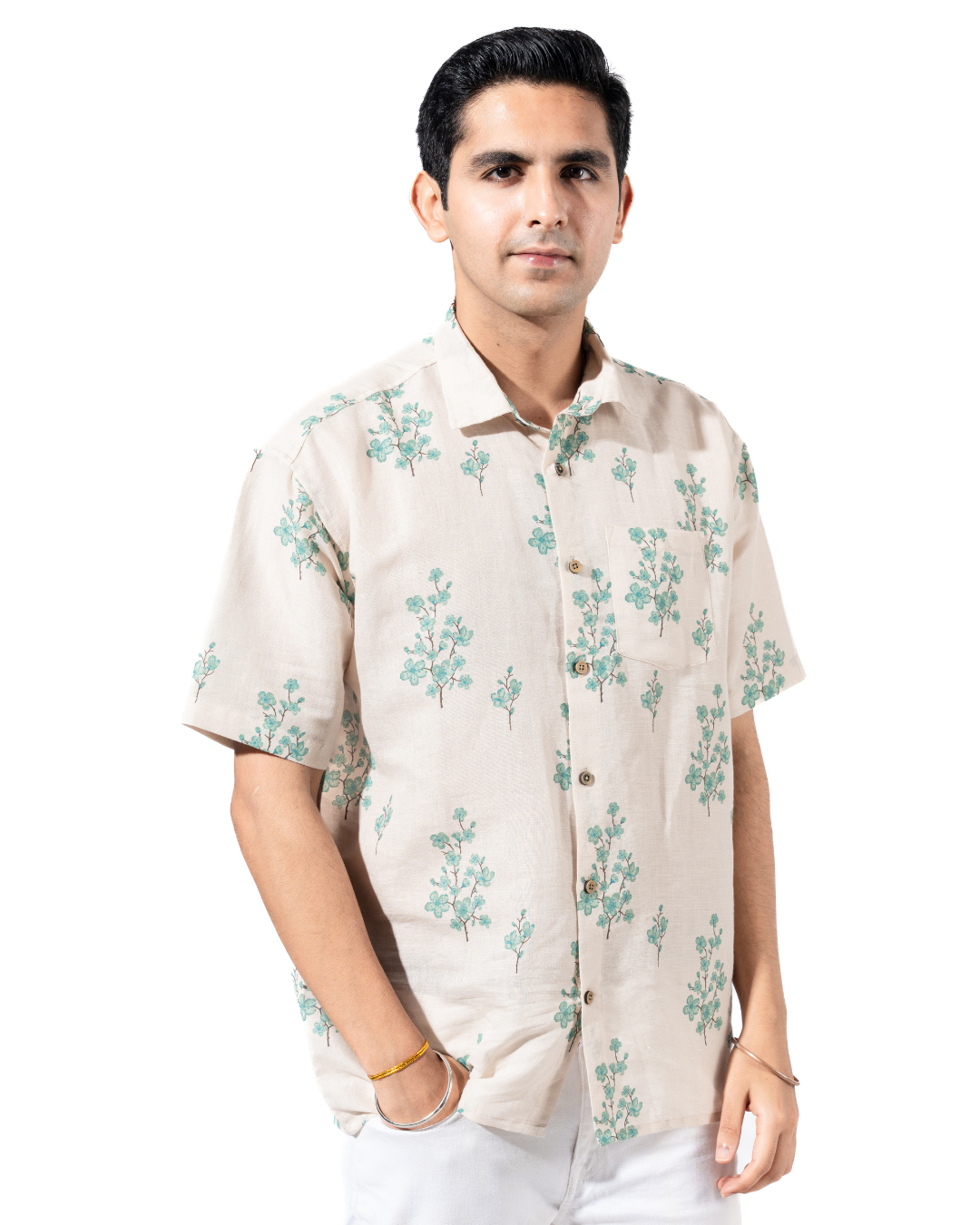 FLORAL PRINT HALF SLEEVE OVERSIZED SHIRT