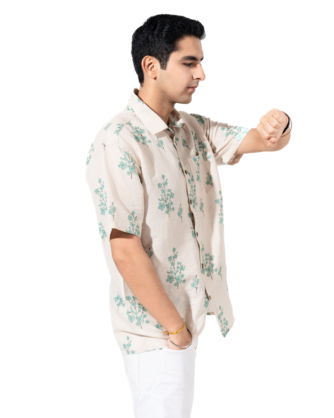 FLORAL PRINT HALF SLEEVE OVERSIZED SHIRT