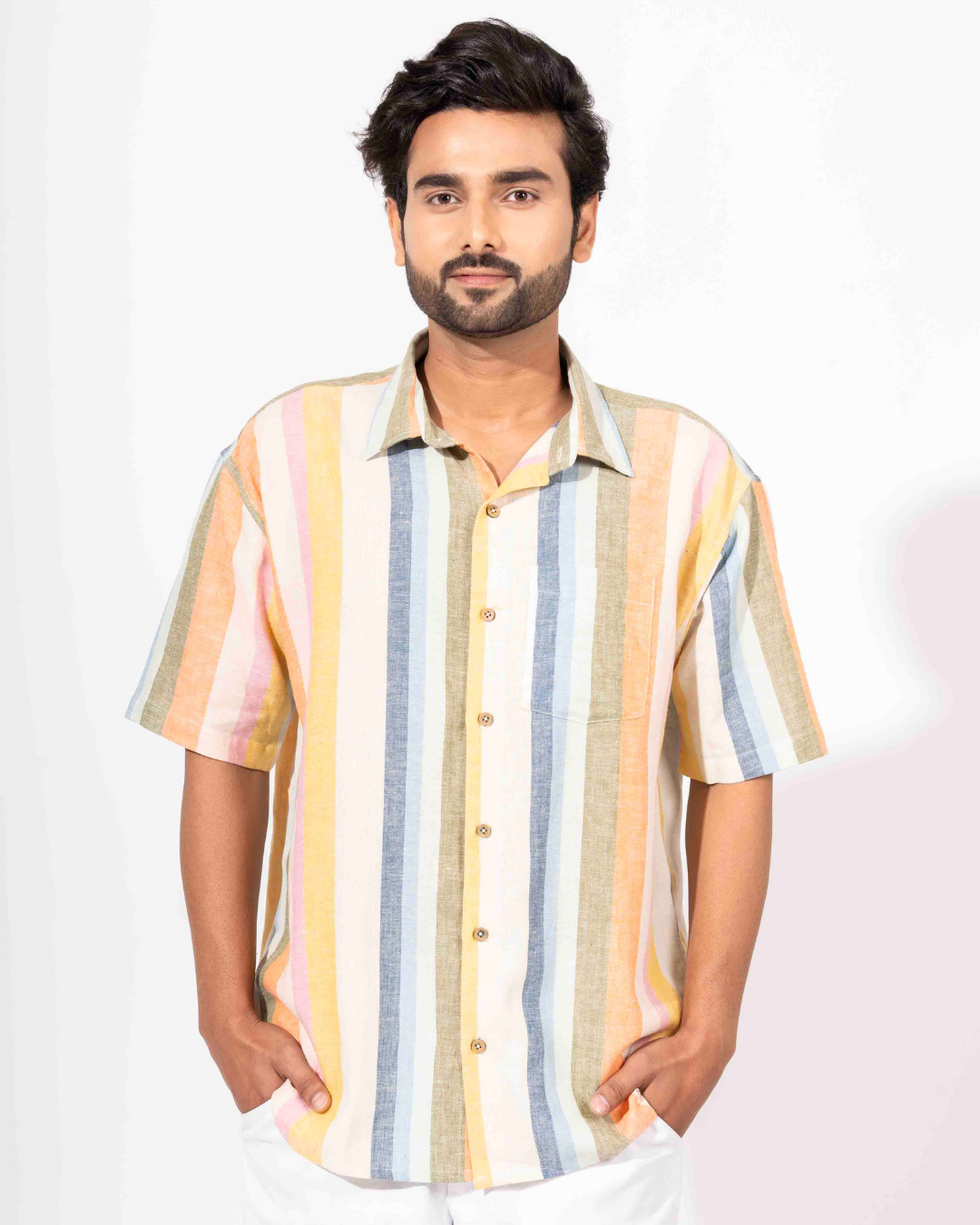 MULTI COLOR STRIPE HALF SLEEVE OVERSIZED SHIRT